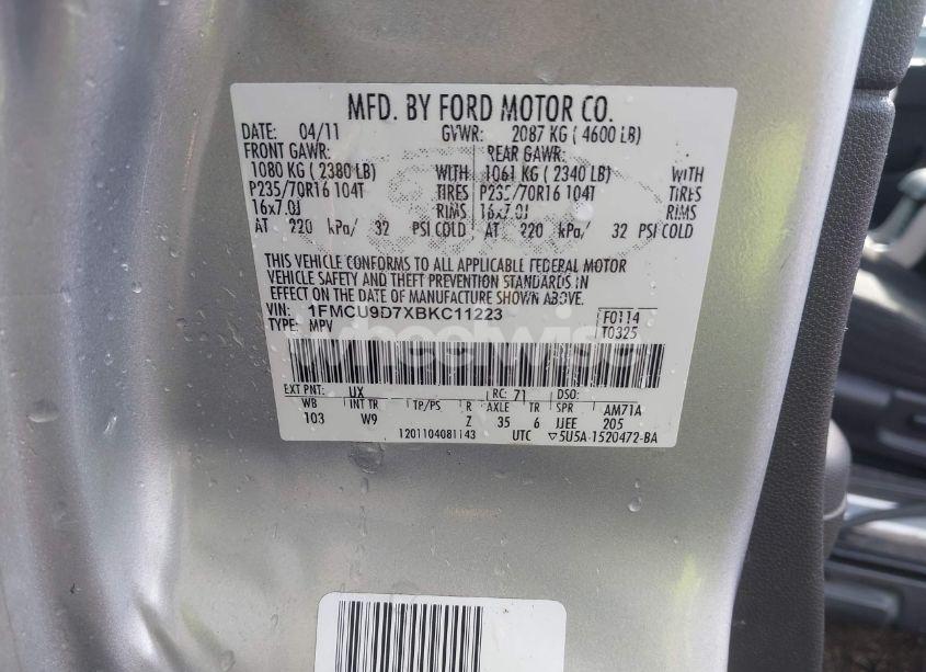 Photo 9 of 2011 Ford Escape XLT (VIN 1FMCU9D7XBKC11223)