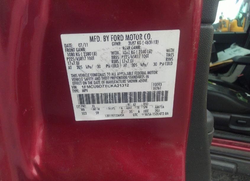 Photo 9 of 2012 Ford Escape XLT (VIN 1FMCU9D7XCKA21312)