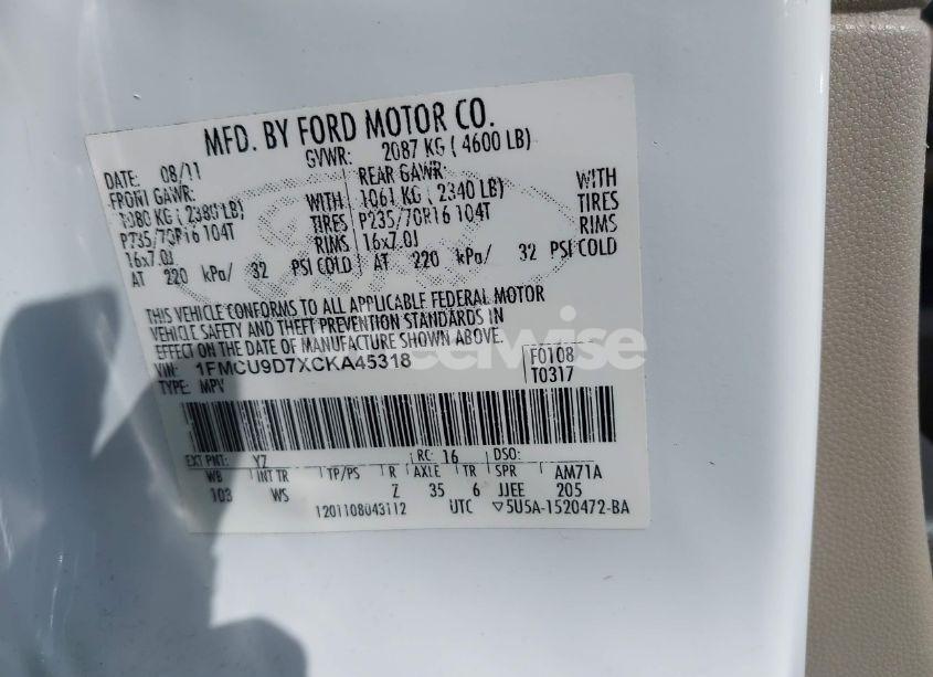 Photo 9 of 2012 Ford Escape XLT (VIN 1FMCU9D7XCKA45318)