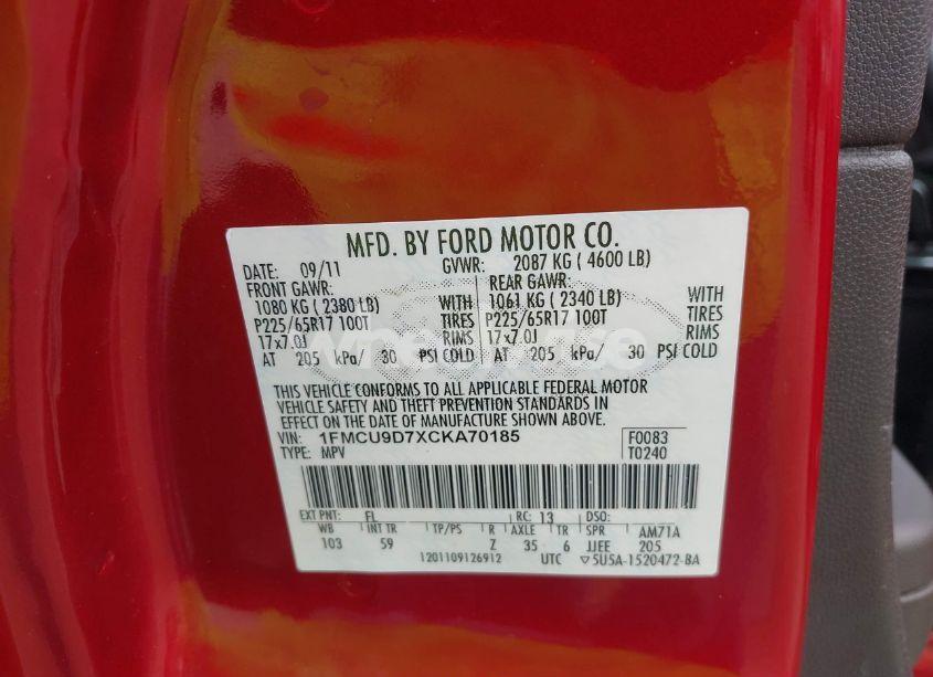 Photo 9 of 2012 Ford Escape XLT (VIN 1FMCU9D7XCKA70185)