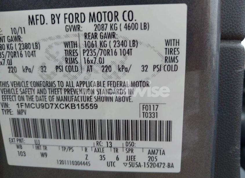 Photo 9 of 2012 Ford Escape XLT (VIN 1FMCU9D7XCKB15559)