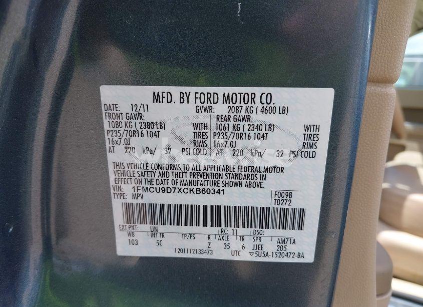Photo 9 of 2012 Ford Escape XLT (VIN 1FMCU9D7XCKB60341)