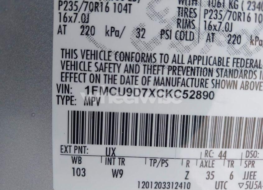 Photo 9 of 2012 Ford Escape XLT (VIN 1FMCU9D7XCKC52890)