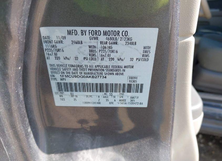 Photo 9 of 2010 Ford Escape XLT (VIN 1FMCU9DG0AKB27734)