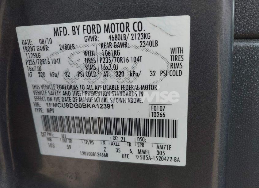 Photo 9 of 2011 Ford Escape XLT (VIN 1FMCU9DG0BKA12391)