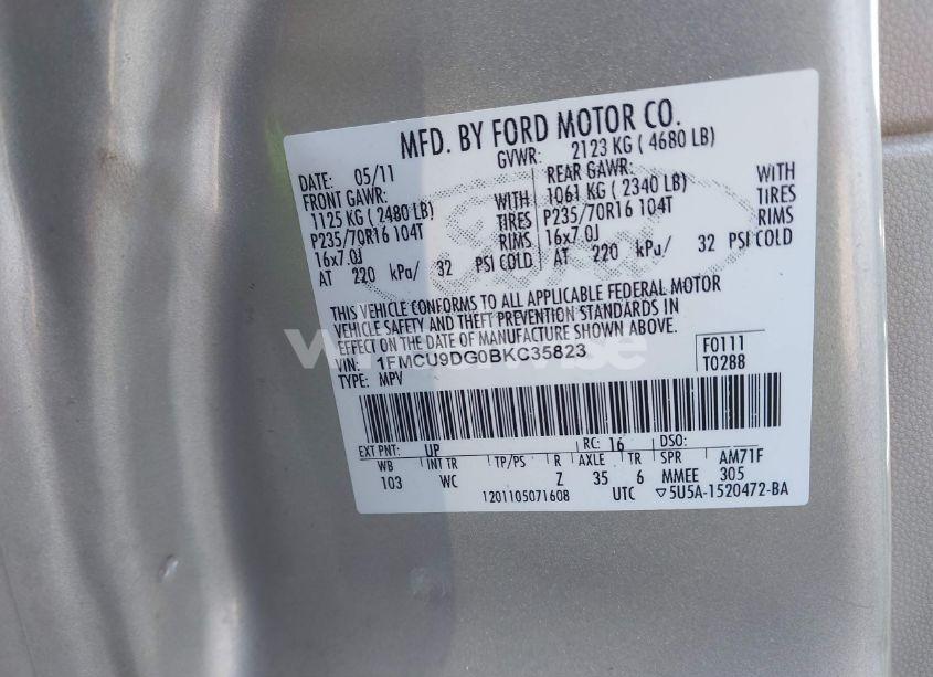 Photo 9 of 2011 Ford Escape XLT (VIN 1FMCU9DG0BKC35823)