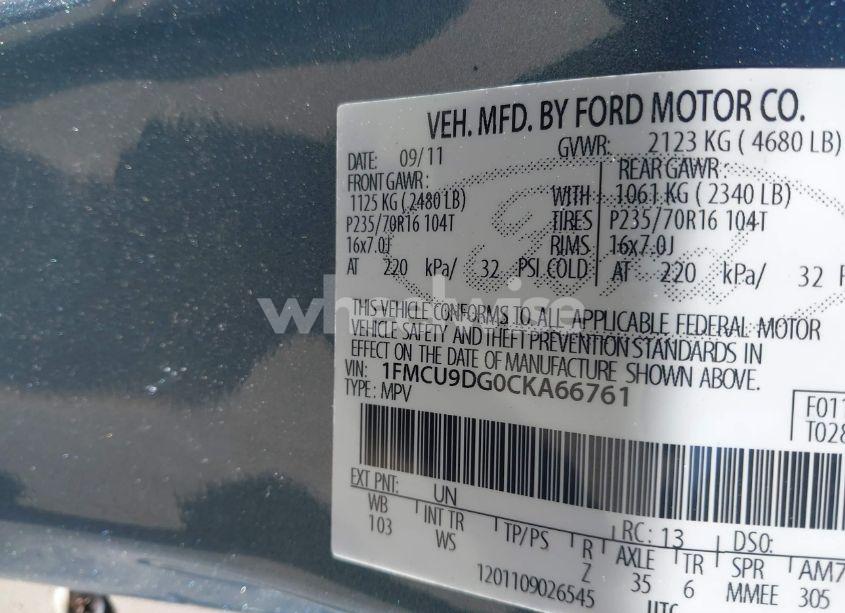 Photo 9 of 2012 Ford Escape XLT (VIN 1FMCU9DG0CKA66761)