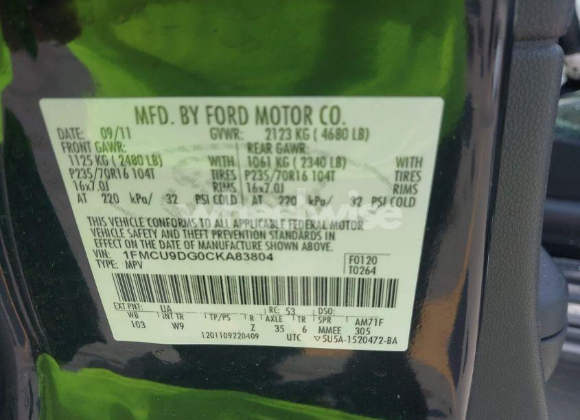 Photo 9 of 2012 Ford Escape XLT (VIN 1FMCU9DG0CKA83804)