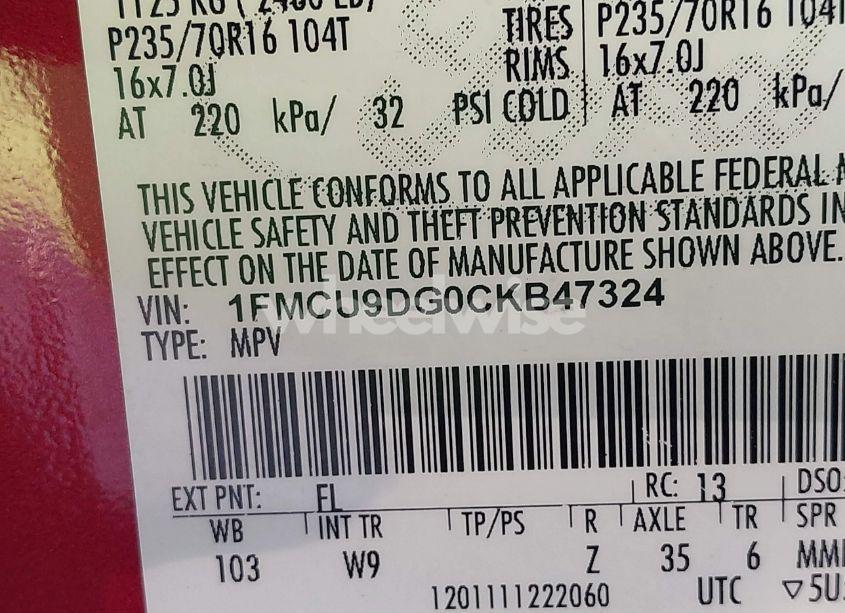 Photo 9 of 2012 Ford Escape XLT (VIN 1FMCU9DG0CKB47324)