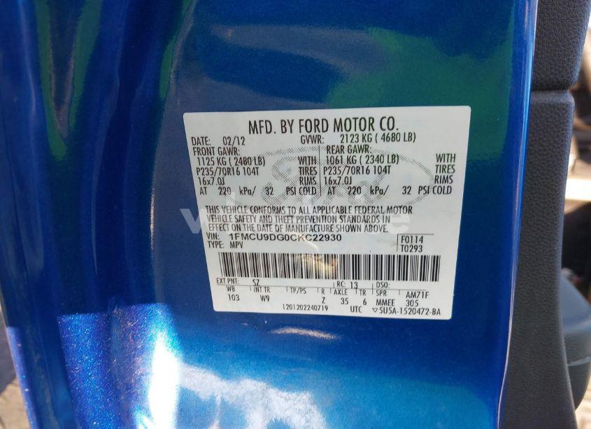 Photo 9 of 2012 Ford Escape XLT (VIN 1FMCU9DG0CKC22930)