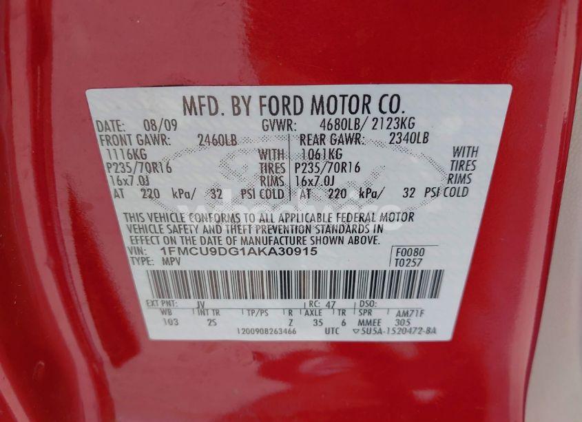 Photo 9 of 2010 Ford Escape XLT (VIN 1FMCU9DG1AKA30915)