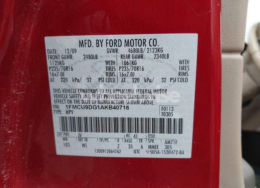 Photo 9 of 2010 Ford Escape XLT (VIN 1FMCU9DG1AKB40718)