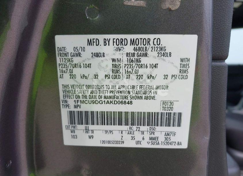 Photo 9 of 2010 Ford Escape XLT (VIN 1FMCU9DG1AKD06848)