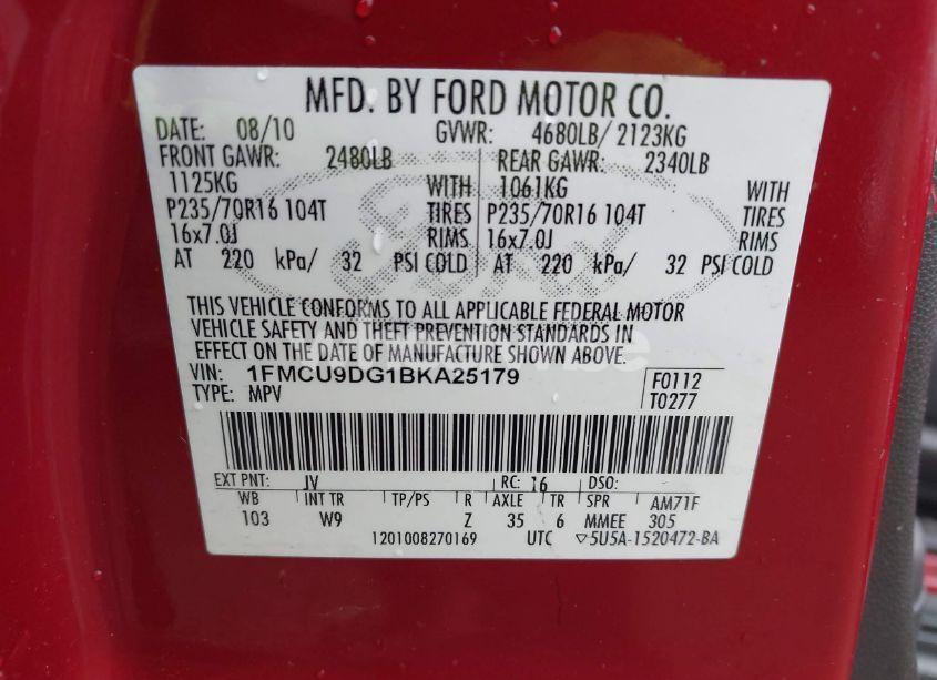 Photo 9 of 2011 Ford Escape XLT (VIN 1FMCU9DG1BKA25179)