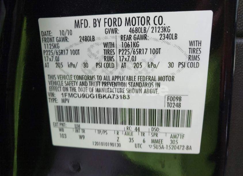 Photo 9 of 2011 Ford Escape XLT (VIN 1FMCU9DG1BKA73183)