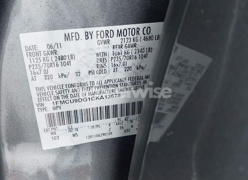 Photo 9 of 2012 Ford Escape XLT (VIN 1FMCU9DG1CKA13678)