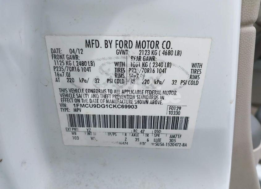 Photo 9 of 2012 Ford Escape XLT (VIN 1FMCU9DG1CKC69903)