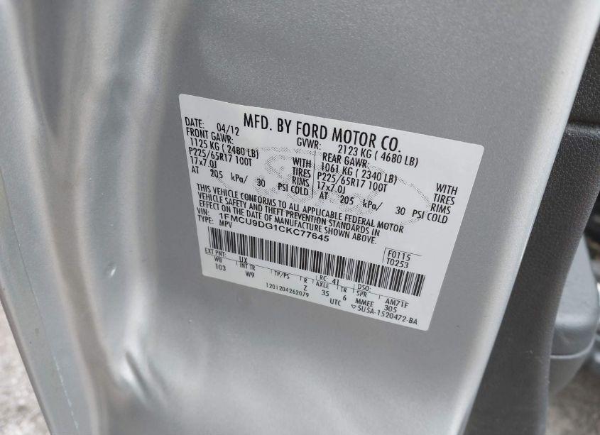 Photo 9 of 2012 Ford Escape XLT (VIN 1FMCU9DG1CKC77645)