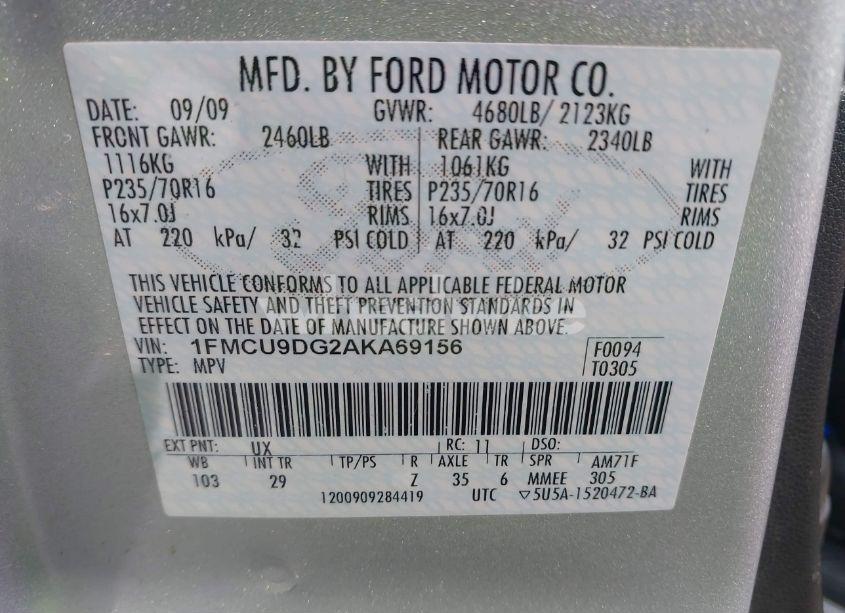 Photo 9 of 2010 Ford Escape XLT (VIN 1FMCU9DG2AKA69156)