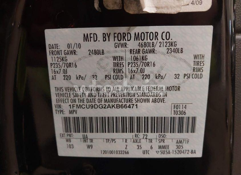 Photo 9 of 2010 Ford Escape XLT (VIN 1FMCU9DG2AKB66471)