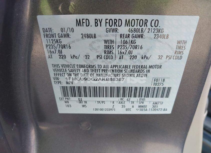 Photo 9 of 2010 Ford Escape XLT (VIN 1FMCU9DG2AKB88387)