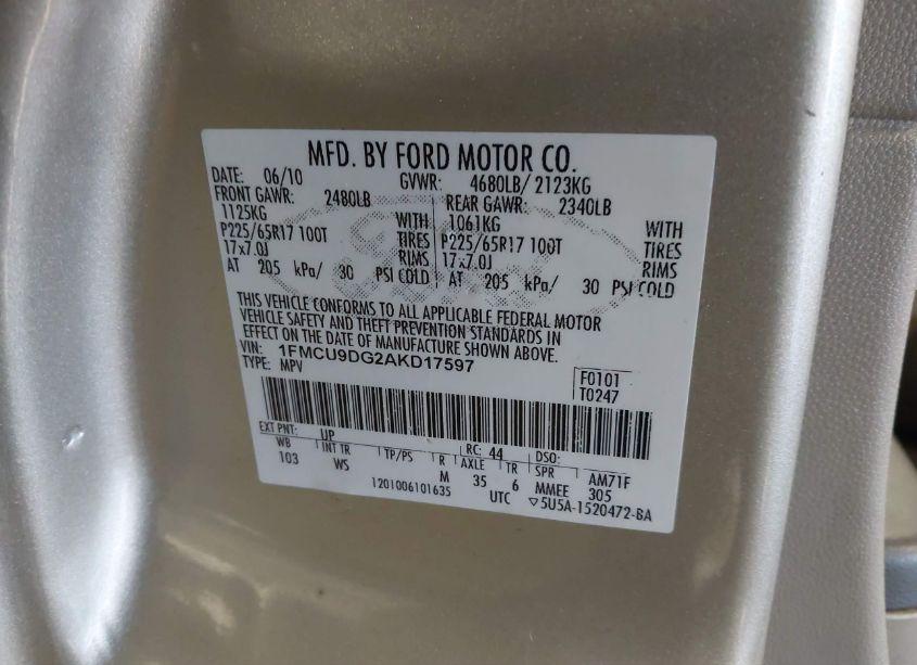 Photo 9 of 2010 Ford Escape XLT (VIN 1FMCU9DG2AKD17597)