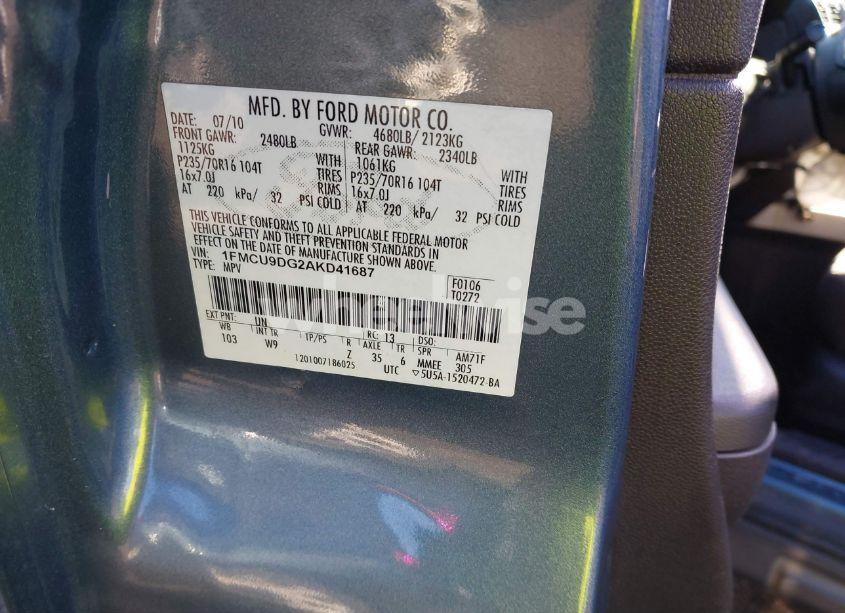 Photo 9 of 2010 Ford Escape XLT (VIN 1FMCU9DG2AKD41687)