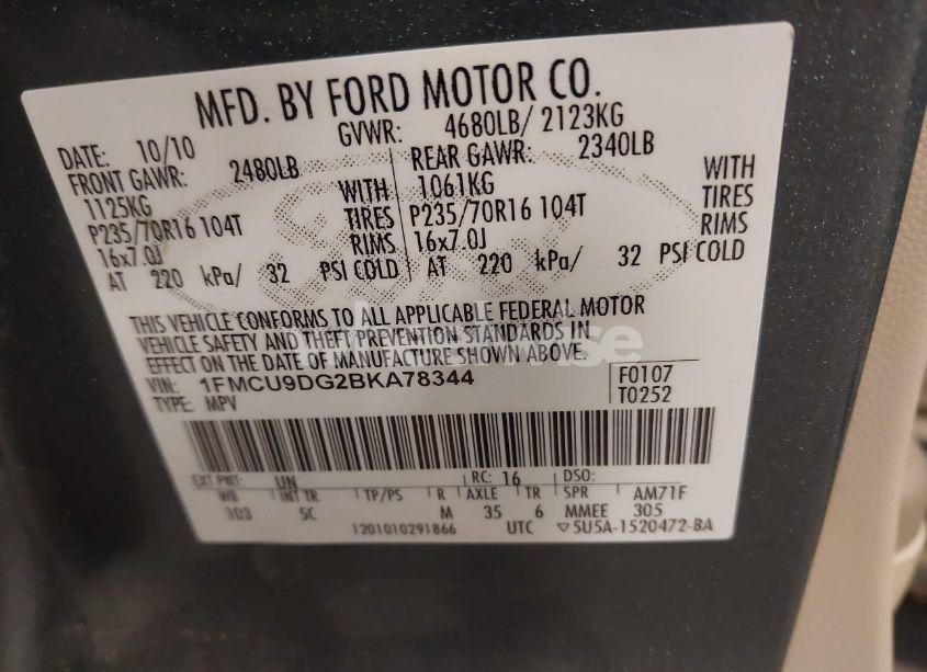 Photo 9 of 2011 Ford Escape XLT (VIN 1FMCU9DG2BKA78344)