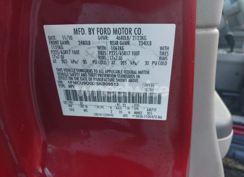 Photo 9 of 2011 Ford Escape XLT (VIN 1FMCU9DG2BKB09513)