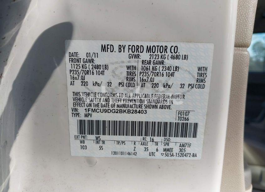 Photo 9 of 2011 Ford Escape XLT (VIN 1FMCU9DG2BKB28403)