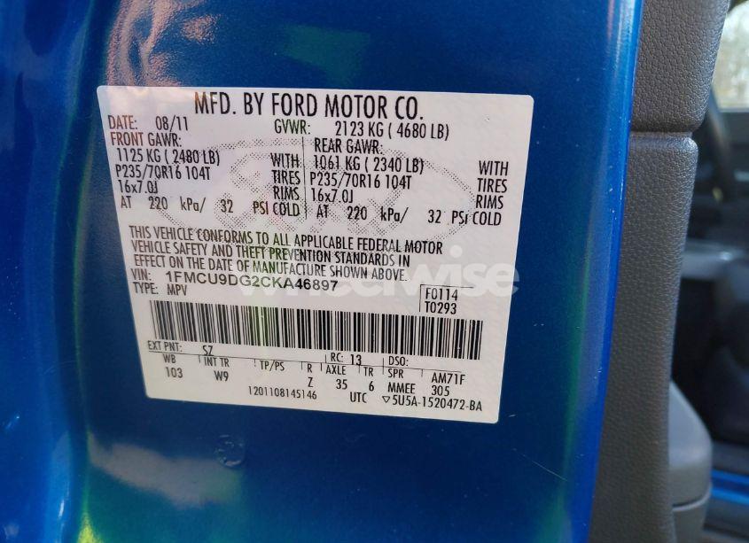 Photo 9 of 2012 Ford Escape XLT (VIN 1FMCU9DG2CKA46897)