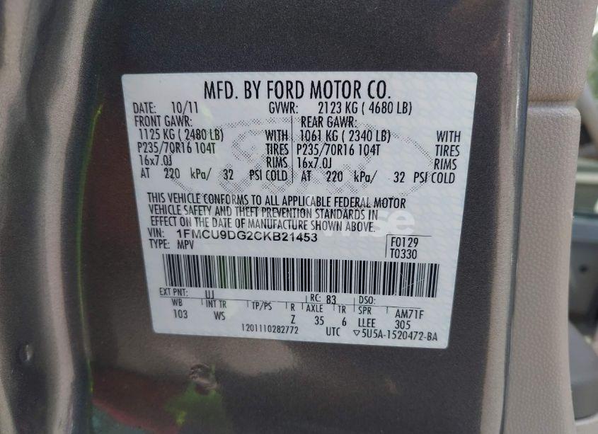 Photo 9 of 2012 Ford Escape XLT (VIN 1FMCU9DG2CKB21453)