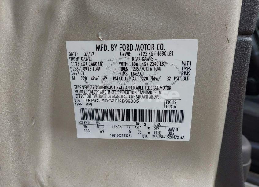 Photo 9 of 2012 Ford Escape XLT (VIN 1FMCU9DG2CKB99005)