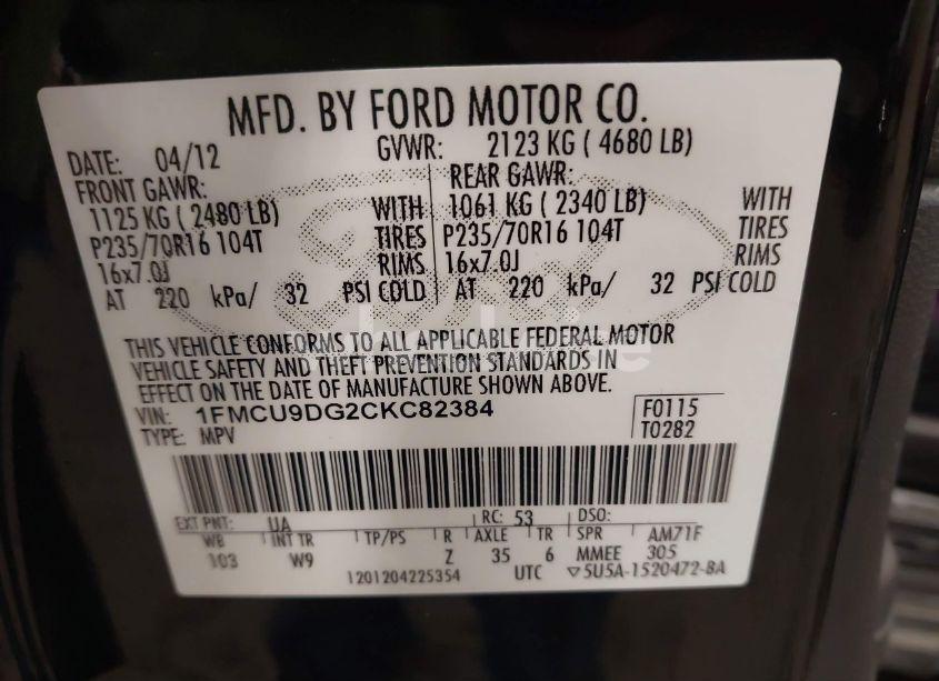 Photo 9 of 2012 Ford Escape XLT (VIN 1FMCU9DG2CKC82384)