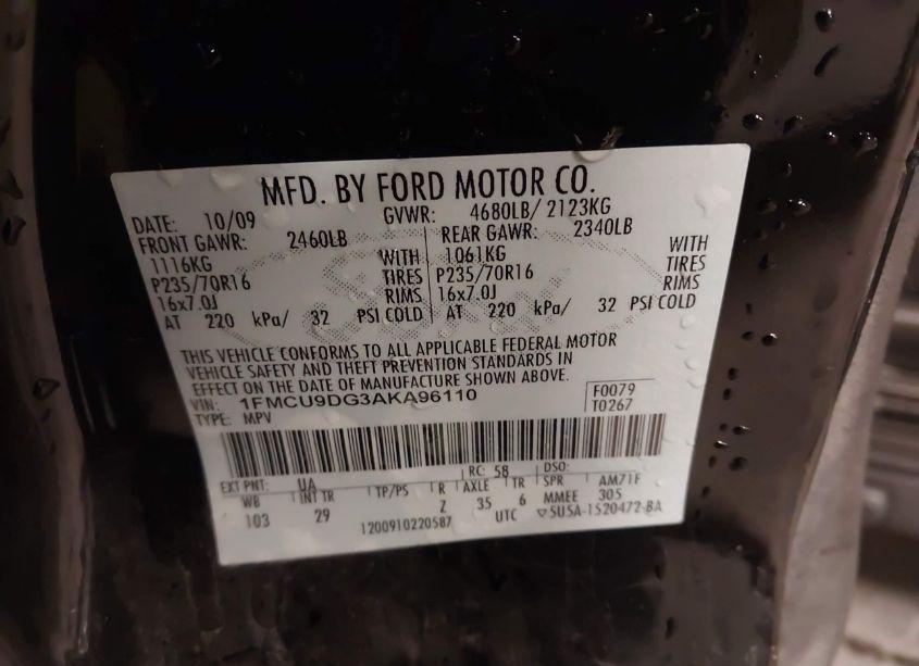 Photo 9 of 2010 Ford Escape XLT (VIN 1FMCU9DG3AKA96110)