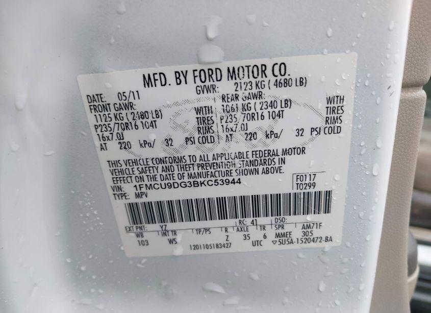 Photo 9 of 2011 Ford Escape XLT (VIN 1FMCU9DG3BKC53944)