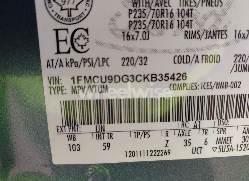 Photo 9 of 2012 Ford Escape XLT (VIN 1FMCU9DG3CKB35426)