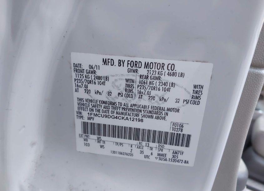 Photo 9 of 2012 Ford Escape XLT (VIN 1FMCU9DG4CKA12198)