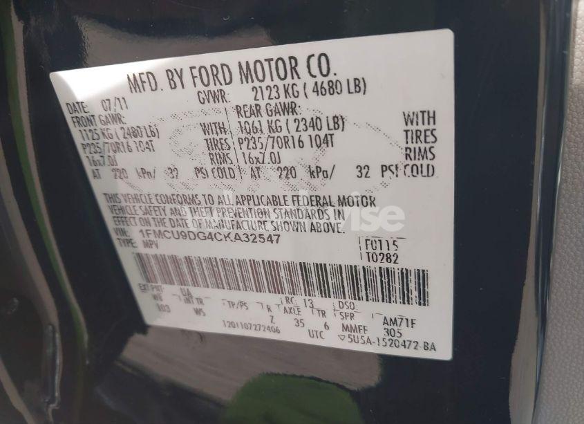 Photo 9 of 2012 Ford Escape XLT (VIN 1FMCU9DG4CKA32547)