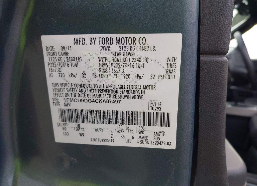 Photo 9 of 2012 Ford Escape XLT (VIN 1FMCU9DG4CKA87497)