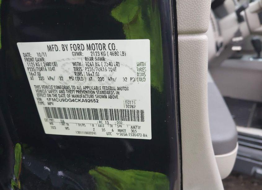 Photo 9 of 2012 Ford Escape XLT (VIN 1FMCU9DG4CKA92652)