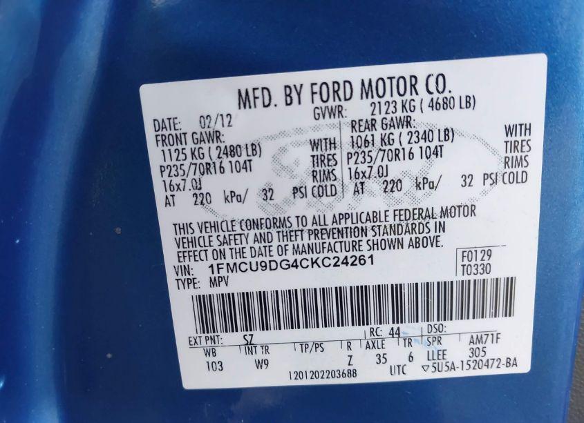 Photo 9 of 2012 Ford Escape XLT (VIN 1FMCU9DG4CKC24261)