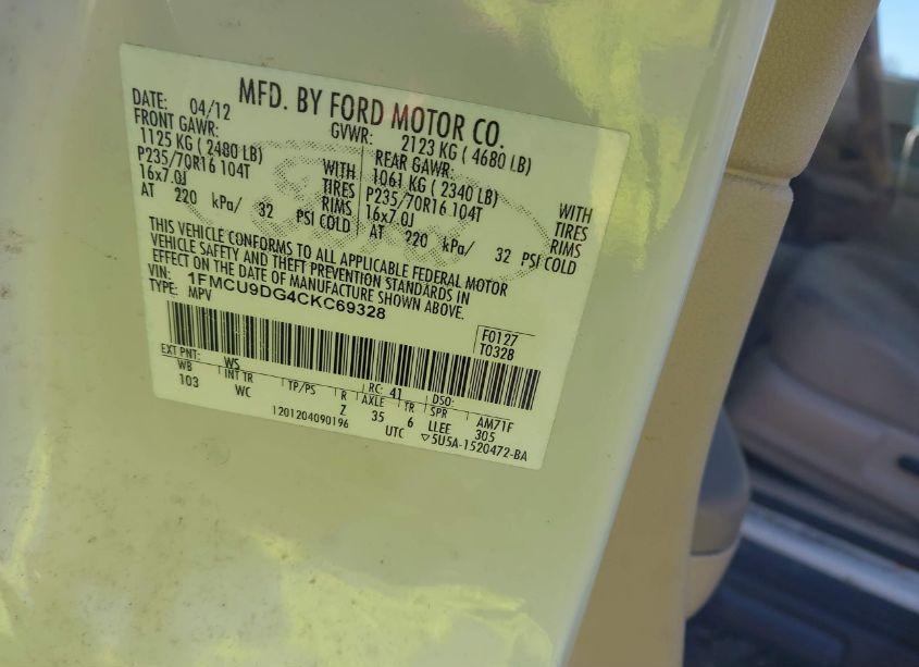 Photo 9 of 2012 Ford Escape XLT (VIN 1FMCU9DG4CKC69328)