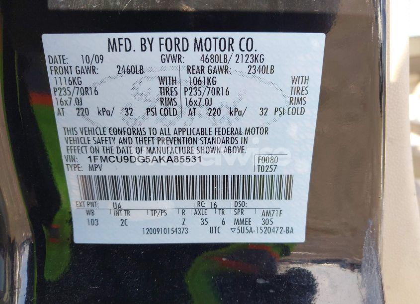 Photo 9 of 2010 Ford Escape XLT (VIN 1FMCU9DG5AKA85531)