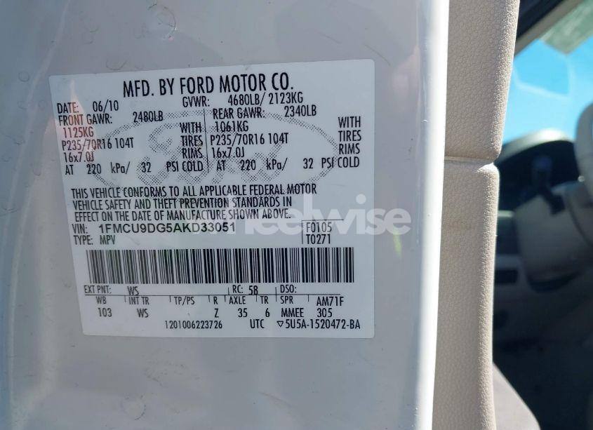 Photo 9 of 2010 Ford Escape XLT (VIN 1FMCU9DG5AKD33051)