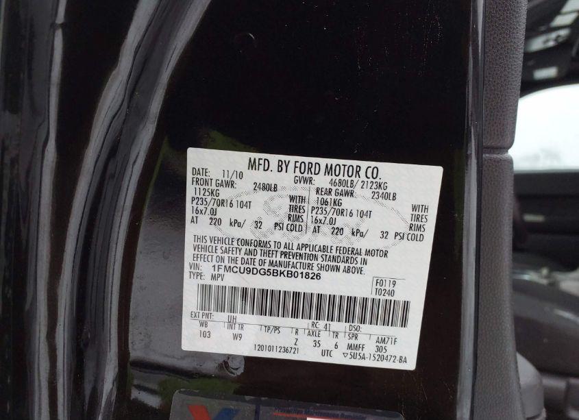 Photo 9 of 2011 Ford Escape XLT (VIN 1FMCU9DG5BKB01826)