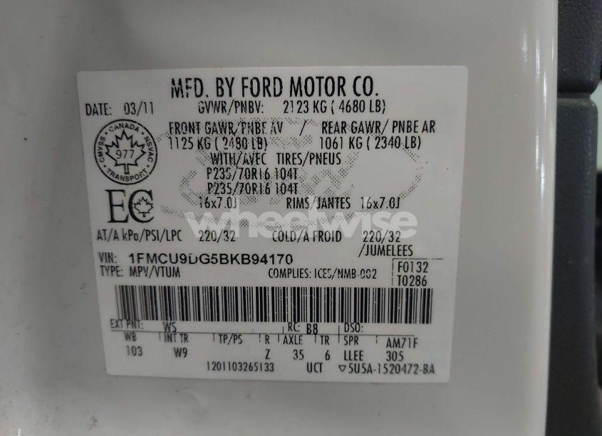 Photo 9 of 2011 Ford Escape XLT AUTOMATIC (VIN 1FMCU9DG5BKB94170)