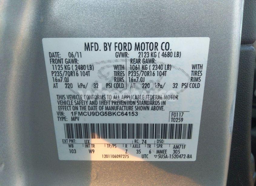 Photo 9 of 2011 Ford Escape XLT (VIN 1FMCU9DG5BKC64153)