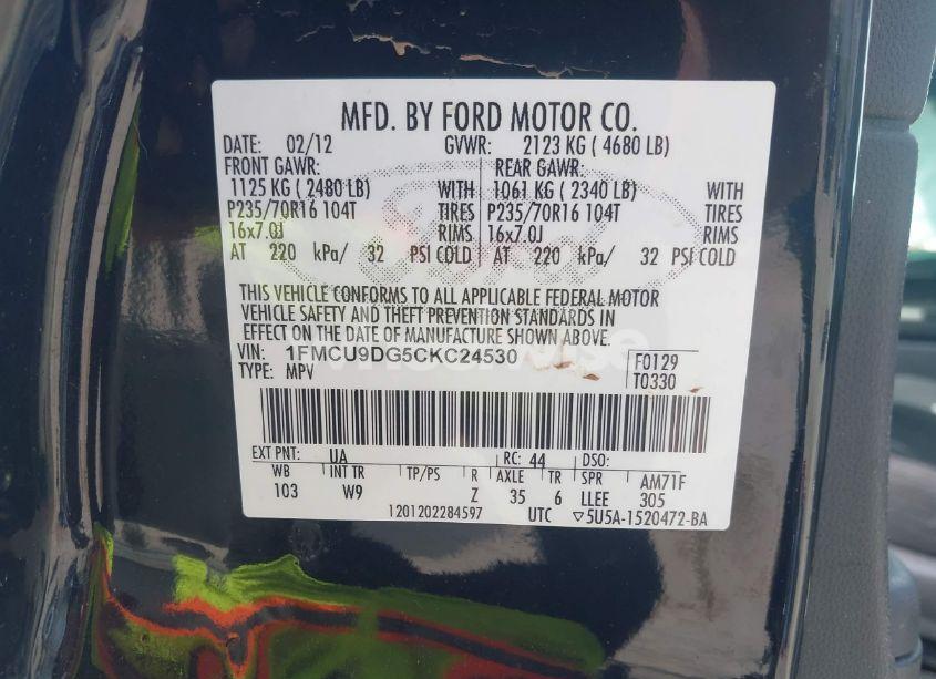 Photo 9 of 2012 Ford Escape XLT (VIN 1FMCU9DG5CKC24530)