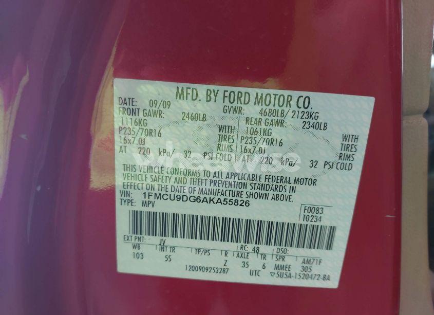 Photo 9 of 2010 Ford Escape XLT (VIN 1FMCU9DG6AKA55826)